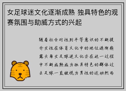 女足球迷文化逐渐成熟 独具特色的观赛氛围与助威方式的兴起